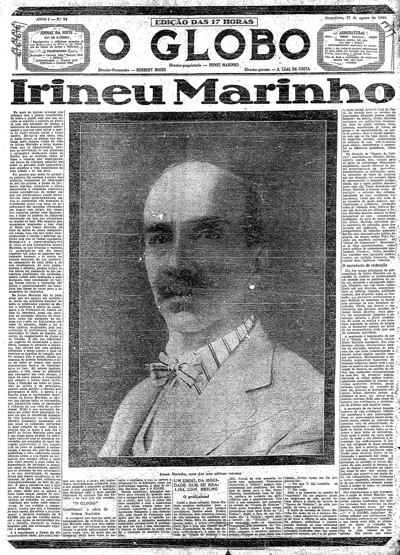 Irineu Marinho funda o jornal 